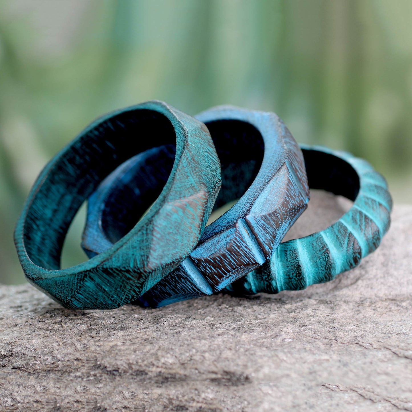 Turquoise Treasure Wood Bangle Bracelets