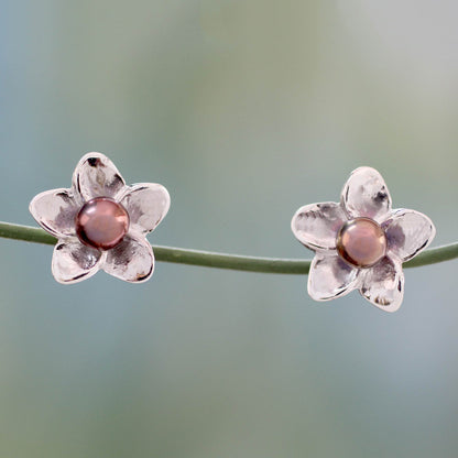 Shadow Jasmine Grey Pearl Floral Jewelry Sterling Silver Earrings