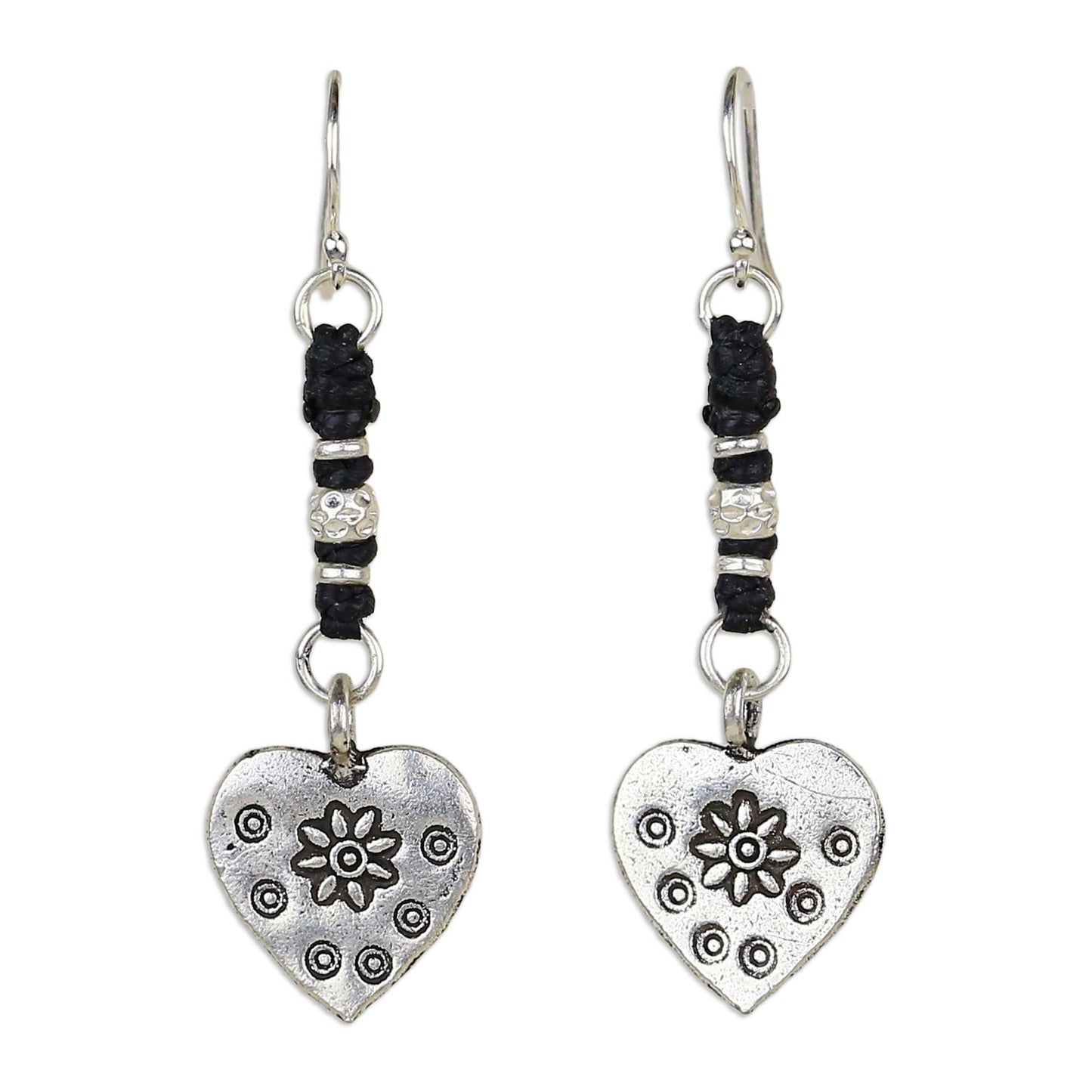 Tribal Hearts Handcrafted Silver Heart Earrings