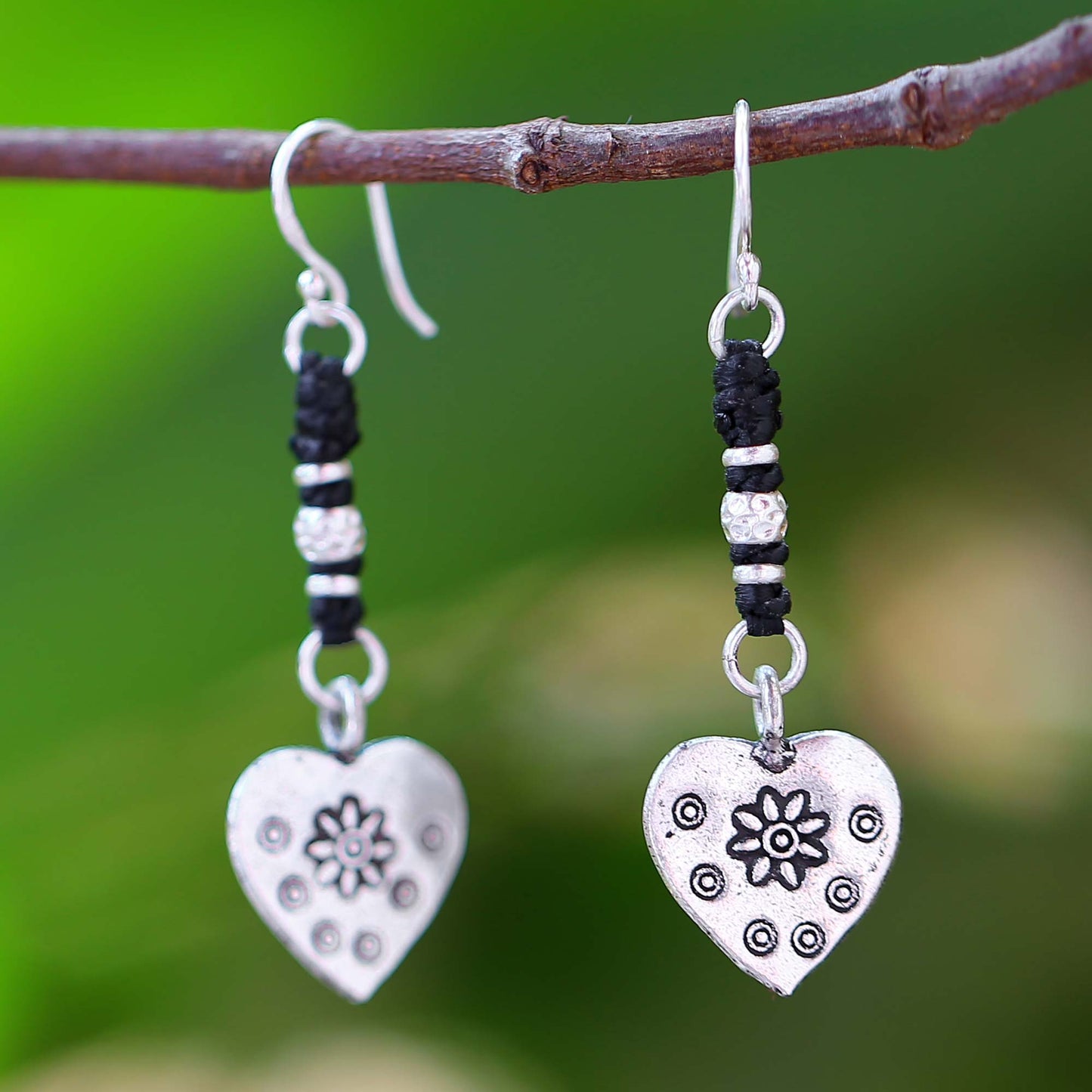 Tribal Hearts Handcrafted Silver Heart Earrings