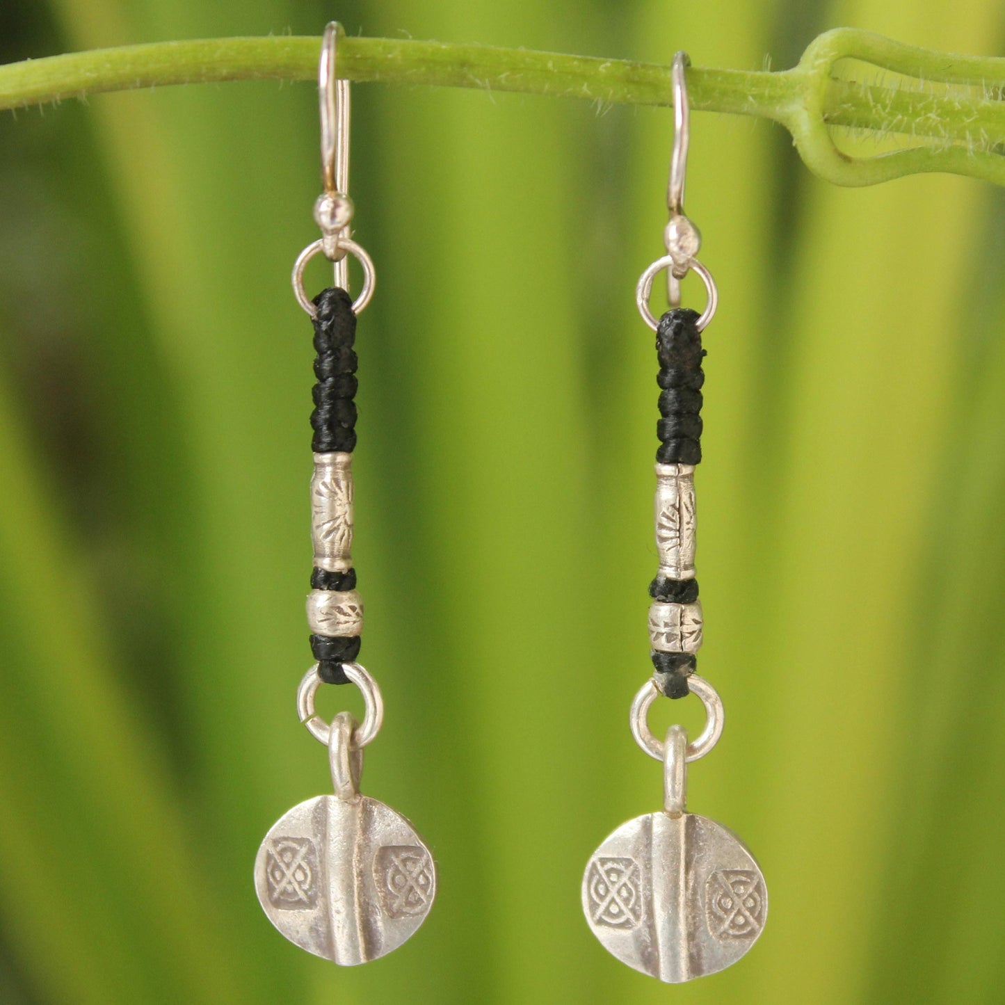 Tribal Art Silver Dangle Earrings