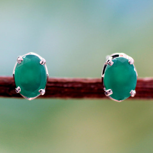 India Green Sterling Silver & Onyx Earrings