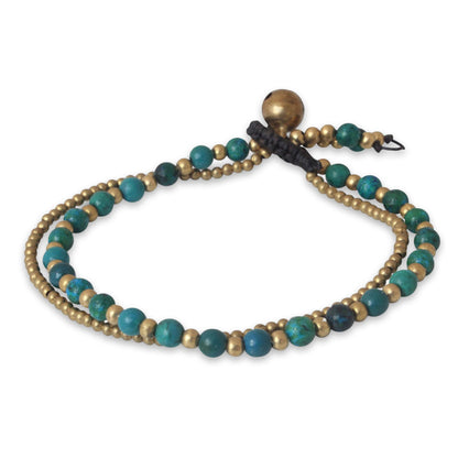 Dazzling Green Harmony Serpentine and Brass Beaded Bracelet