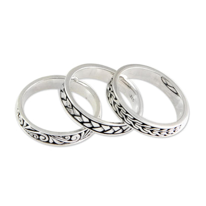 Three Principles Men's Sterling Silver Stacking Rings (Set of 3)