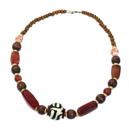 Maneray Handcrafted Beaded Agate and Bone Necklace from Africa