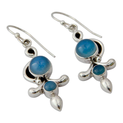 Sky Garland Sterling Silver and Chalcedony Earrings India Jewelry