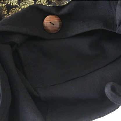 Golden Lotus Brocade and Black Cotton Sling Bag