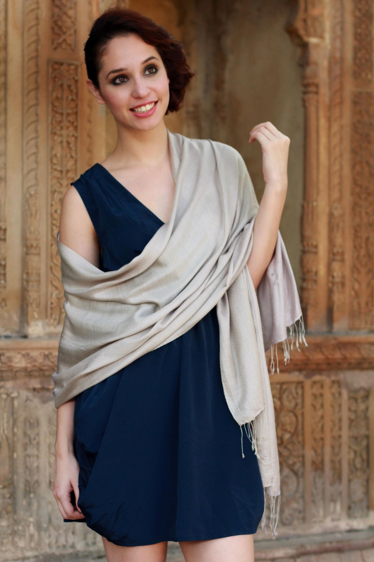 Elegant Taupe Silk shawl