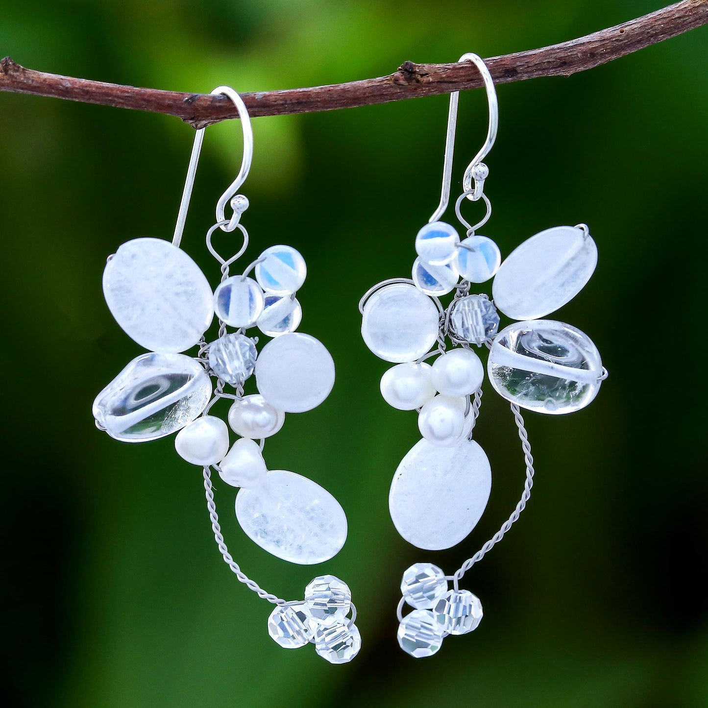 Radiant Bouquet Pearl and Quartz Dangle Earrings