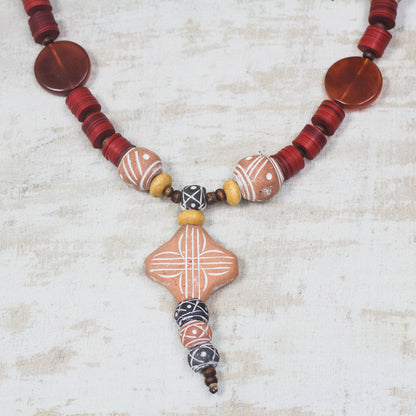 African Queen of Peace Agate and Ceramic Pendant Necklace