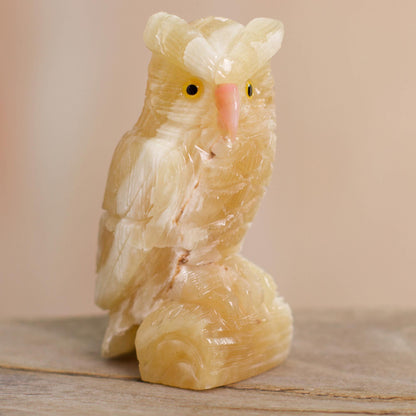 NOVICA - Calcite & Rose Quartz Owl Sculpture