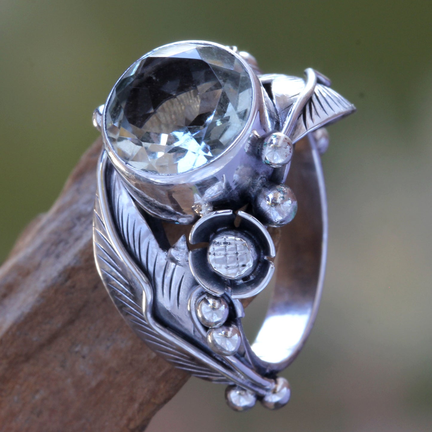 Sunflowers Prasiolite Floral Ring