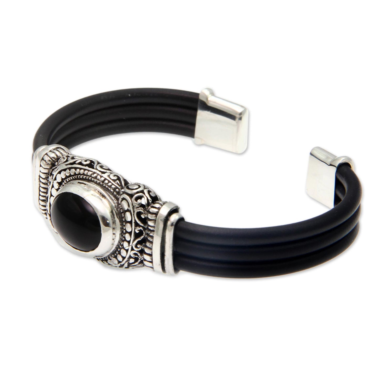 Royal Splendor Onyx Silver & Rubber Cuff Bracelet