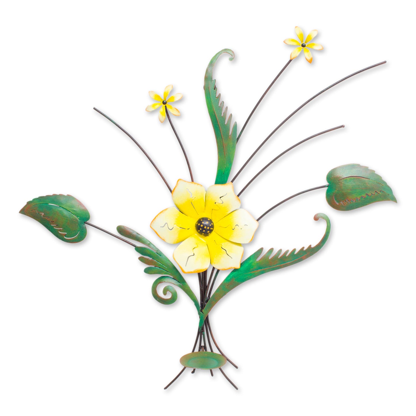 Lovely Lily Handcrafted and Painted Yellow Flower Iron Wall Sculpture