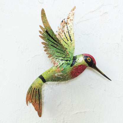 Little Emerald Hummingbird Bird Artisan Handcrafted Iron Wall Sculpture Mexico