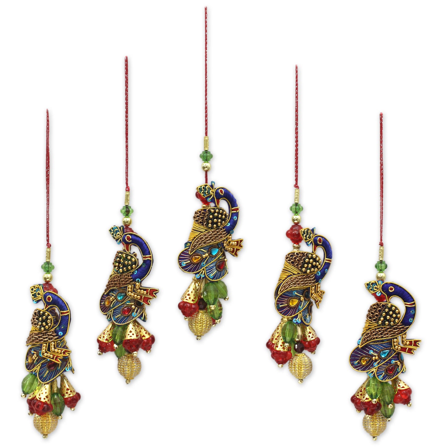 Mughal Peacocks Hand-Beaded Holiday Ornament Set