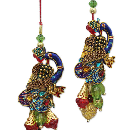 Mughal Peacocks Hand-Beaded Holiday Ornament Set