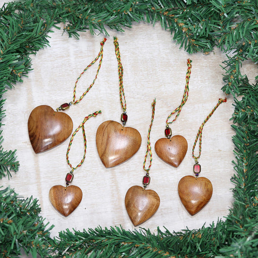 Hearts of Happiness Wood ornaments (Set of 6)