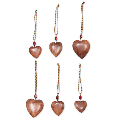 Hearts of Happiness Wood ornaments (Set of 6)