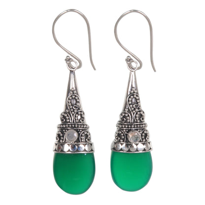 Bali Tradition Sterling Silver and Green Onyx Earrings