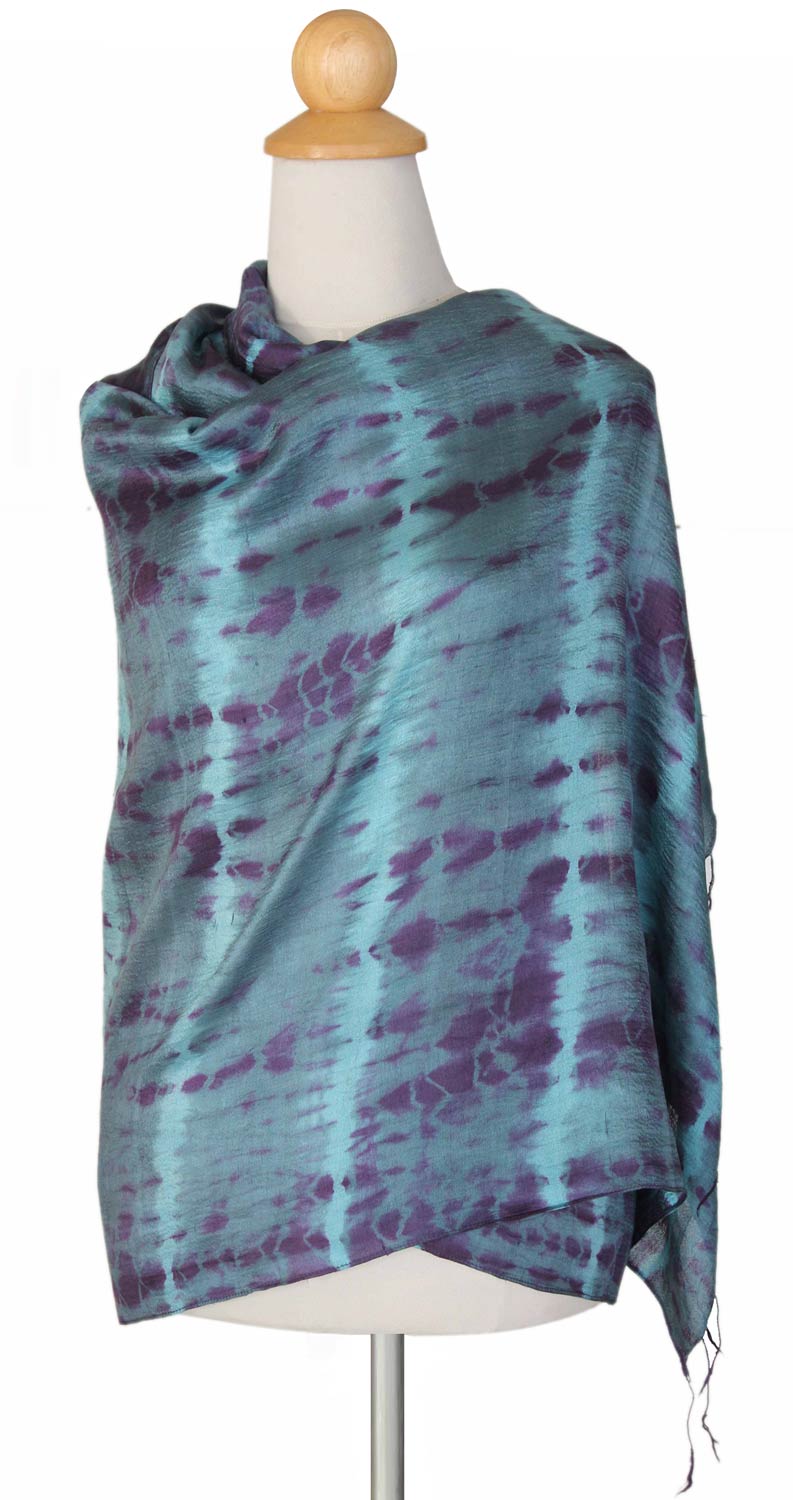 Purple Reflecting Pools Silk Tie Dye Shawl