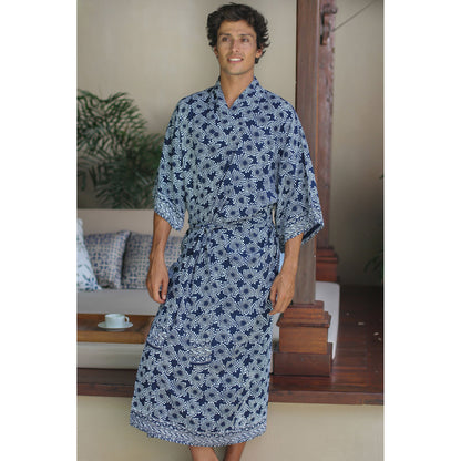 Navy Blue Nebula Men's Batik Robe