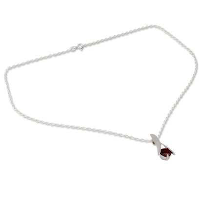 Silver Flarre Garnet Pendant Necklace