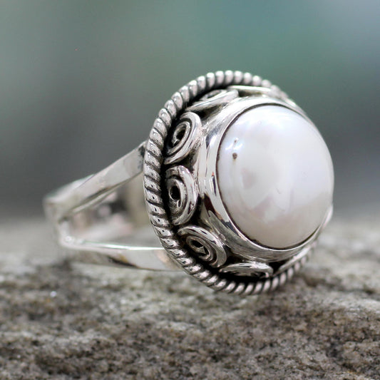 Perfect Love Pearl Cocktail Ring in Sterling Silver Handmade in India