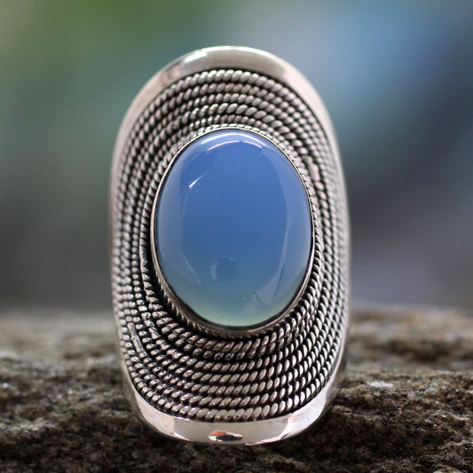 Jaipur Skies Sterling Silver Jewelry Chalcedony Ring from India