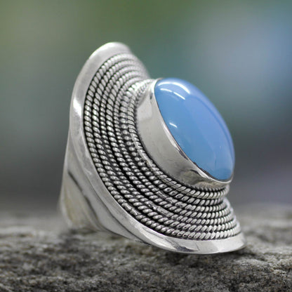 Jaipur Skies Sterling Silver Jewelry Chalcedony Ring from India