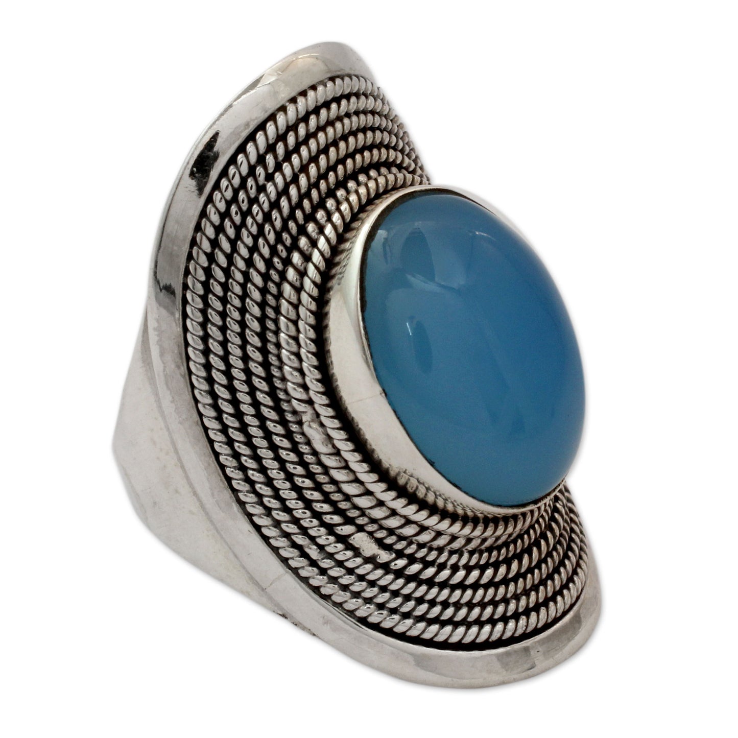 Jaipur Skies Sterling Silver Jewelry Chalcedony Ring from India