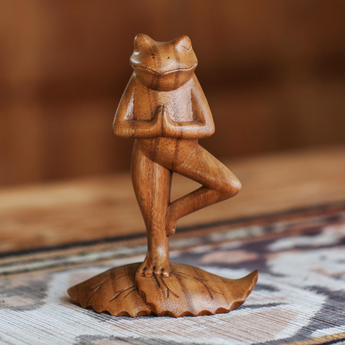 Tree Pose Yoga Frog Wood Sculpture