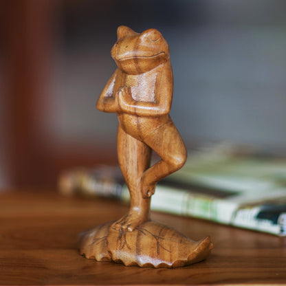 Tree Pose Yoga Frog Wood Sculpture