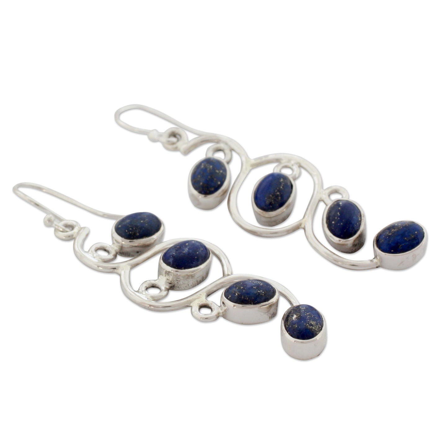 Lotus Buds Lapis Lazuli Earrings Artisan Sterling Silver Jewelry