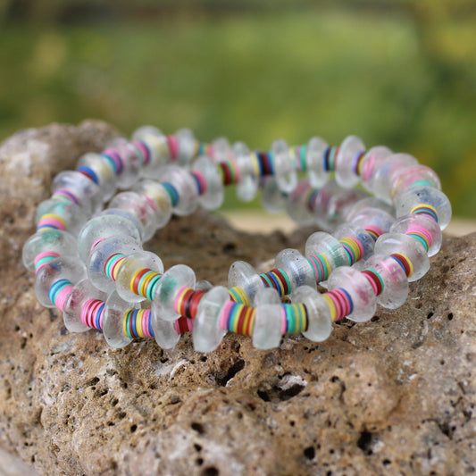 Odo Akoma Hand Made Recycled Glass Stretch Bracelets (Pair)