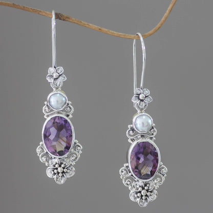 Queen of Flowers Amethyst & Pearl Dangle Earrings