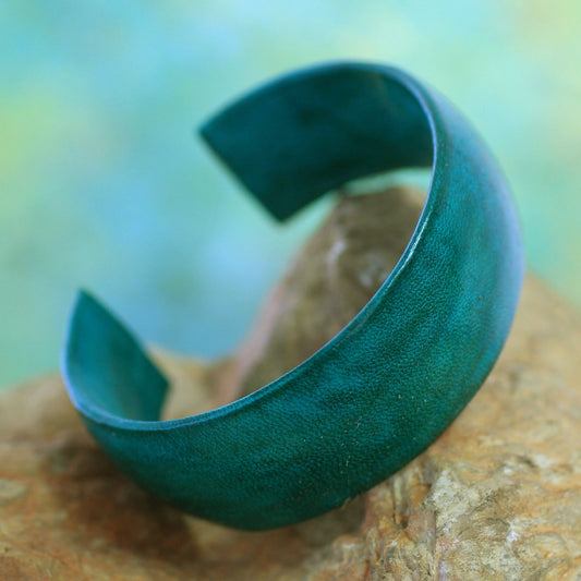 Annula in Sea Green Fair Trade Leather Cuff Bracelet