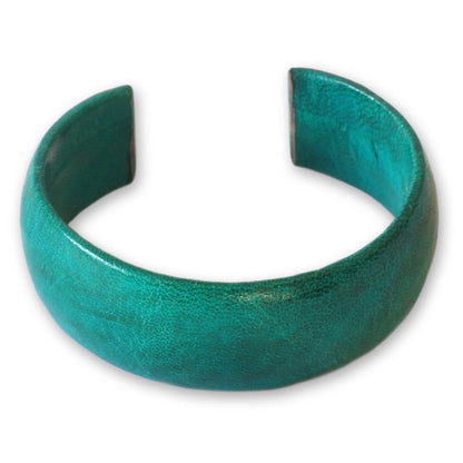 Annula in Sea Green Fair Trade Leather Cuff Bracelet