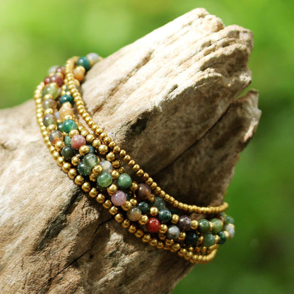 Jasper Brass Multi-Strand Beaded Bracelet