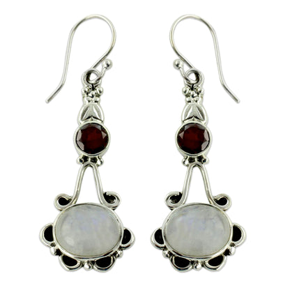 Fresh Beauty Garnet & Moonstone Sterling Silver Earrings