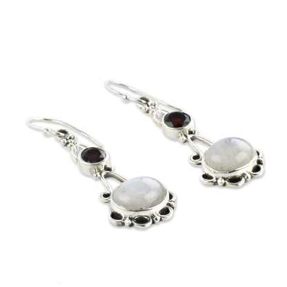 Fresh Beauty Garnet & Moonstone Sterling Silver Earrings