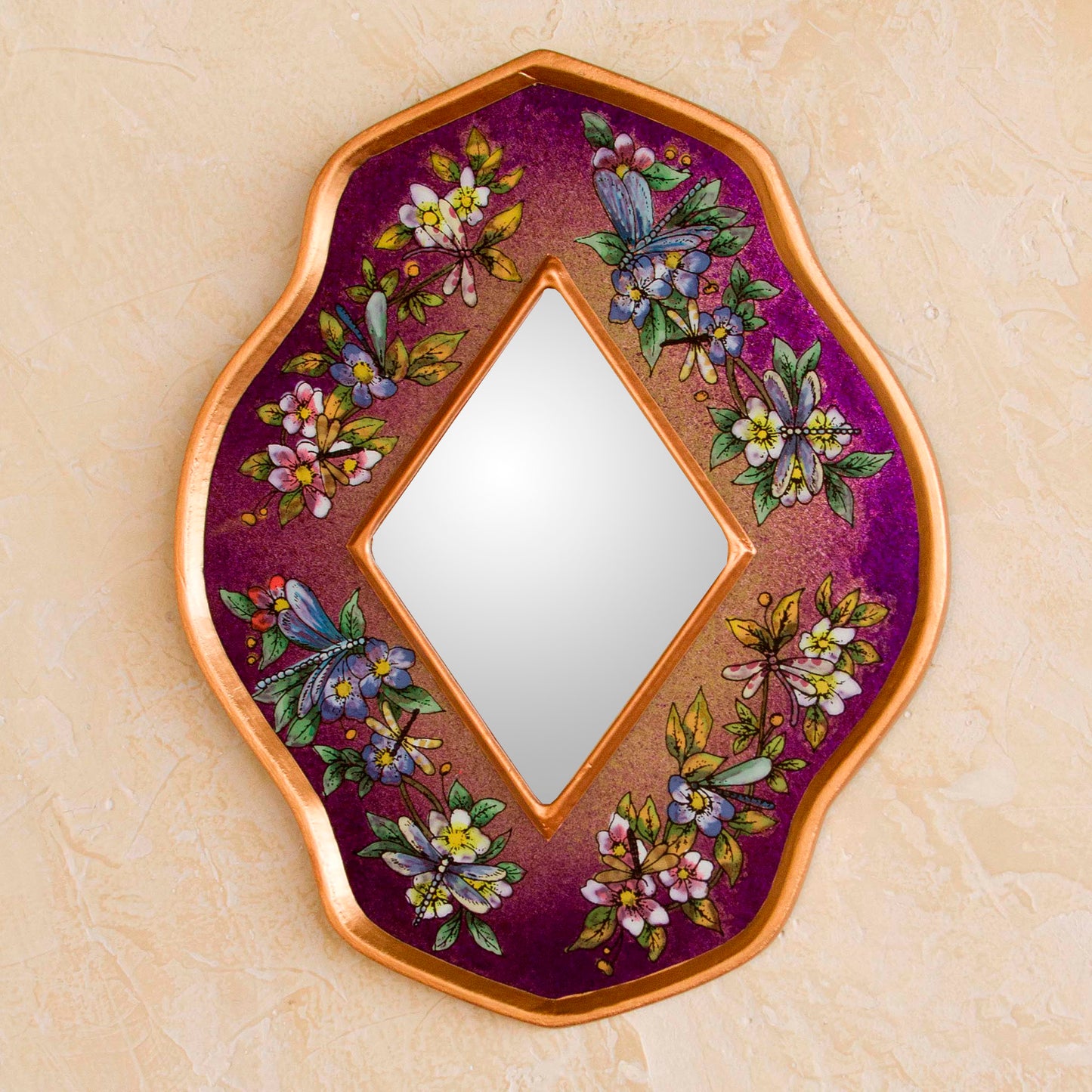 Purple Summer Garden Reverse Painted Glass Wall Mirror