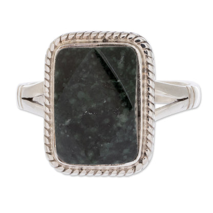 Maya Forest Princess Sterling Silver Cocktail Jade Ring