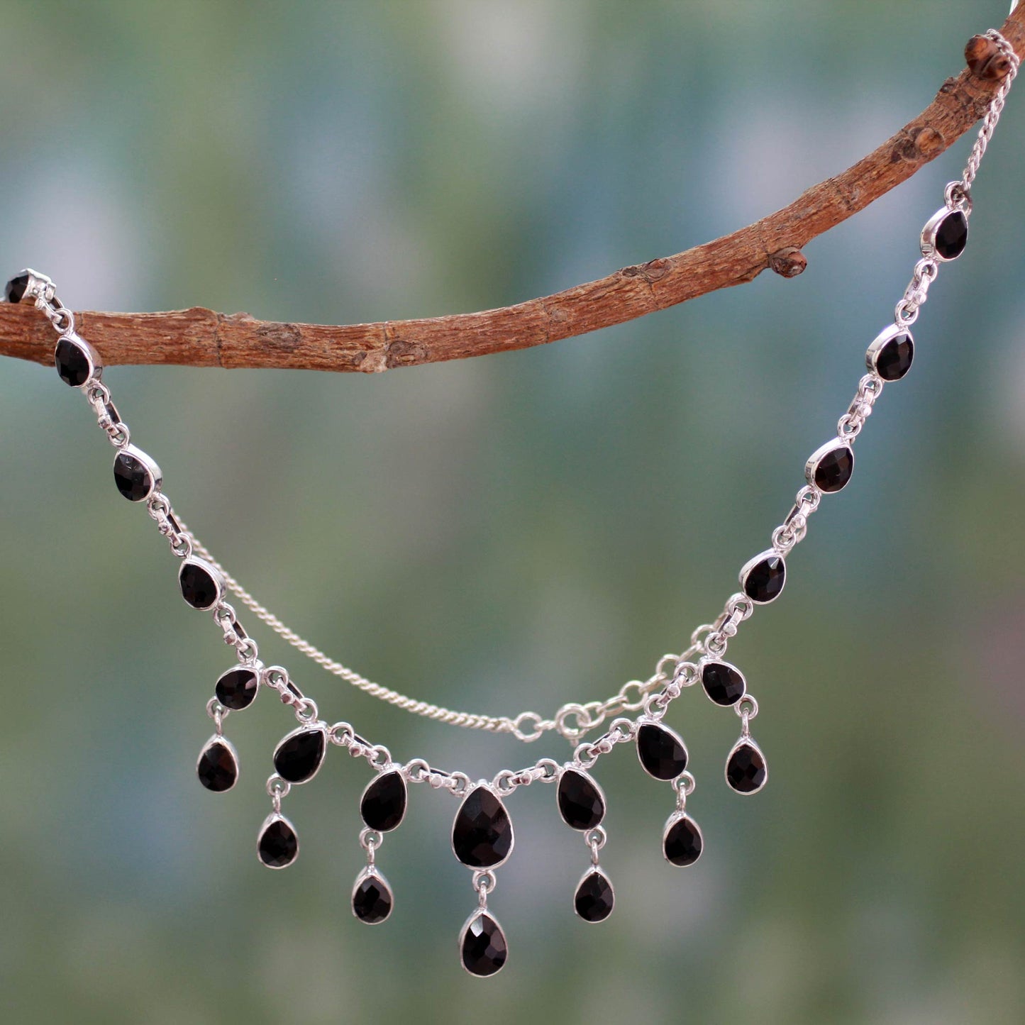 Midnight Cascade Onyx & Silver Waterfall Necklace