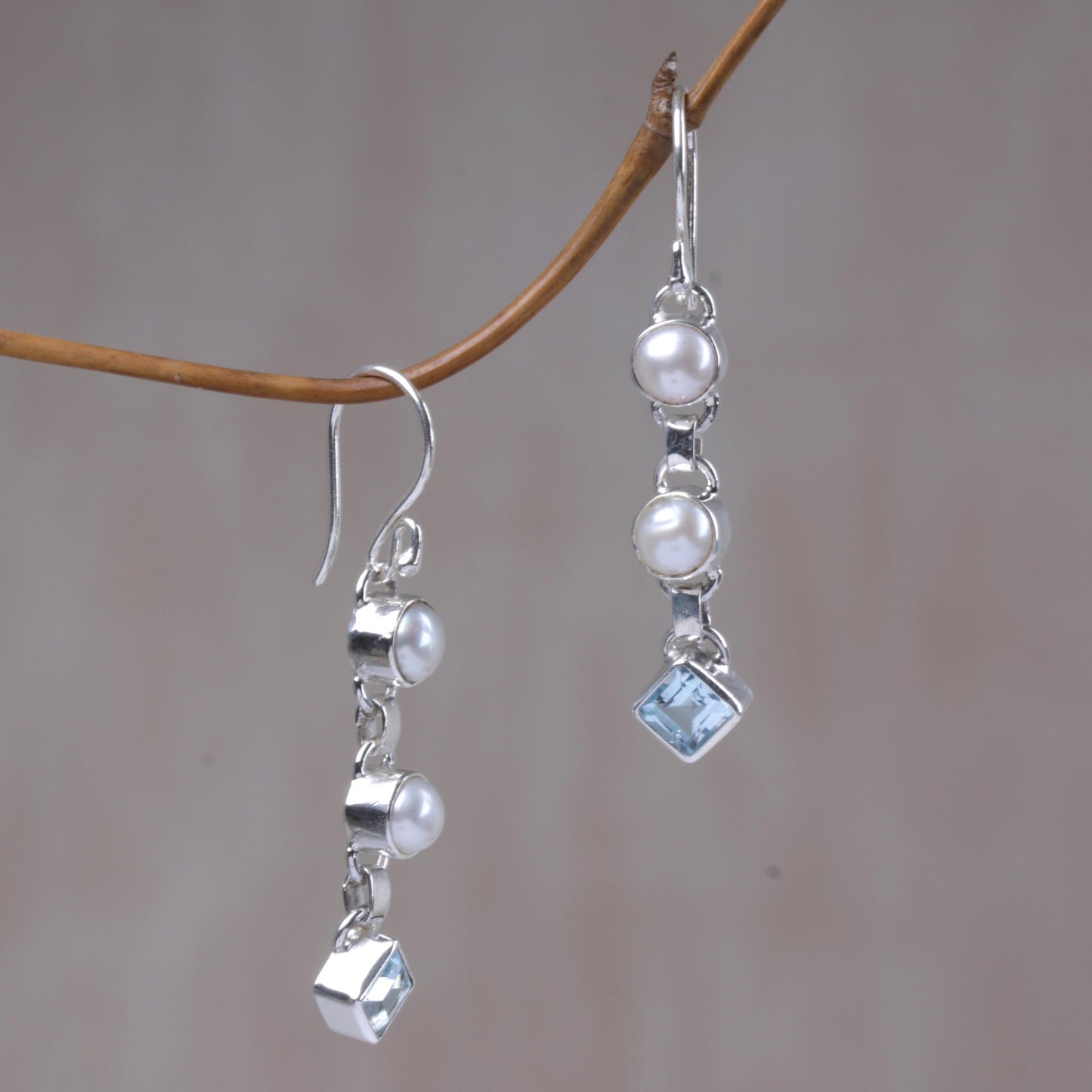 Silver Trail Blue Topaz & Pearl Dangle Earrings