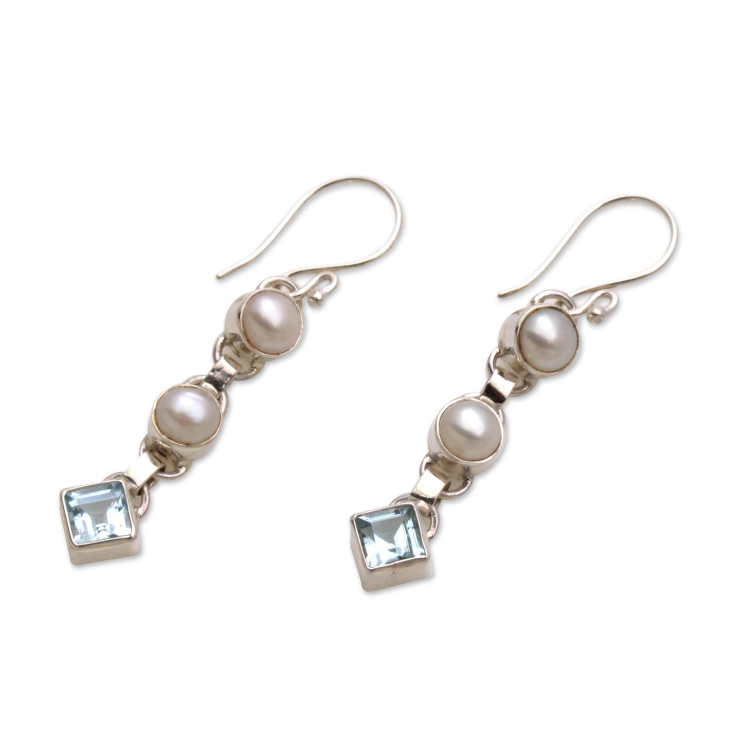 Silver Trail Blue Topaz & Pearl Dangle Earrings