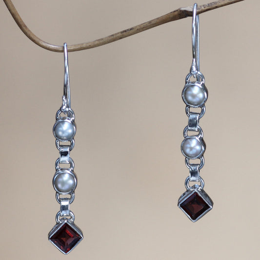 Dew Cultured pearl and garnet dangle earrings