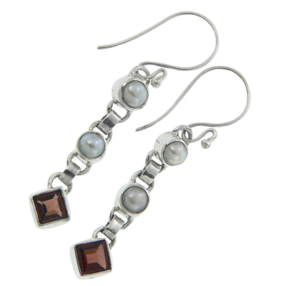 Dew Cultured pearl and garnet dangle earrings