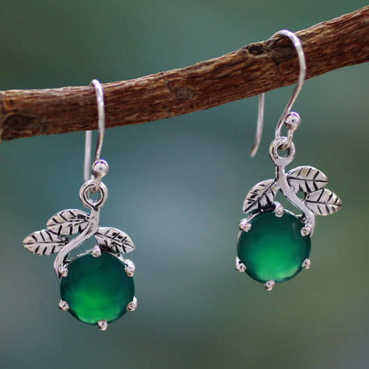 Forbidden Fruit Green Onyx Earrings in Sterling Silver Jewelry from India