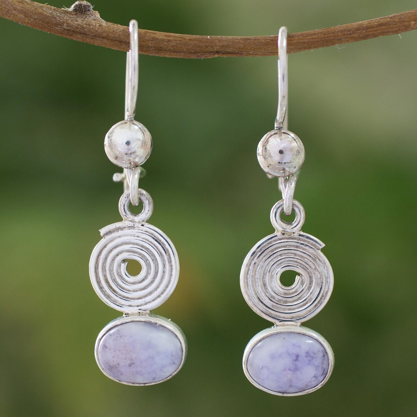 Spiral of Life Lilac jade dangle earrings